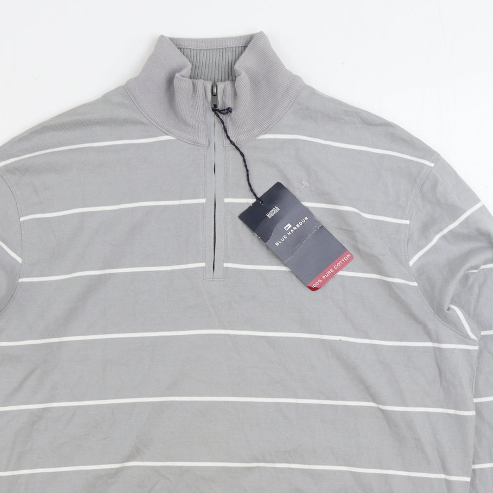 Blue Harbour Mens Grey Striped Cotton Pullover Sweatshirt Size M