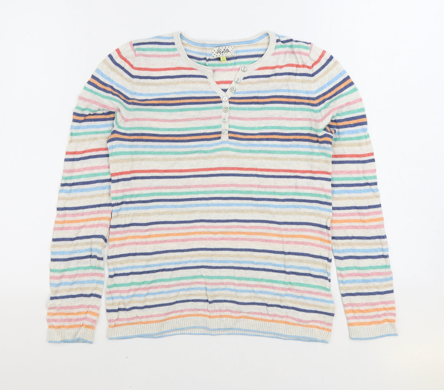 Heyton Womens Multicoloured V-Neck Striped 100% Cotton Pullover Jumper Size 10