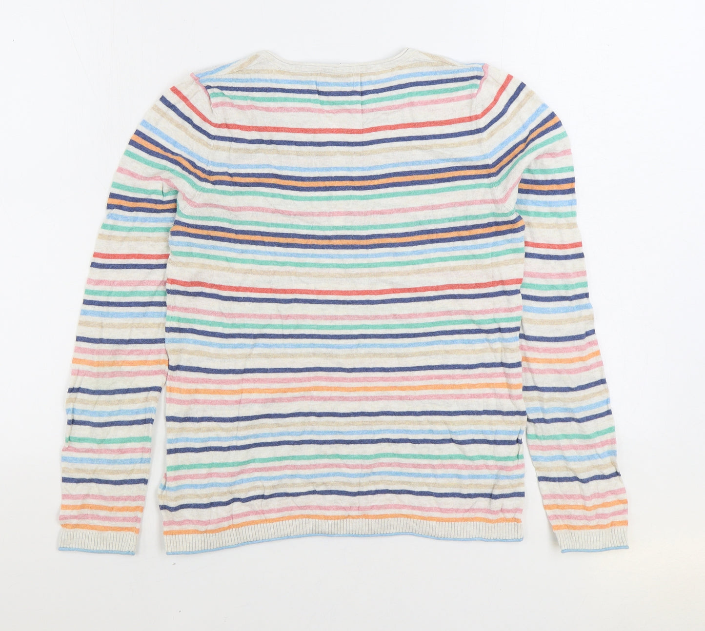 Heyton Womens Multicoloured V-Neck Striped 100% Cotton Pullover Jumper Size 10