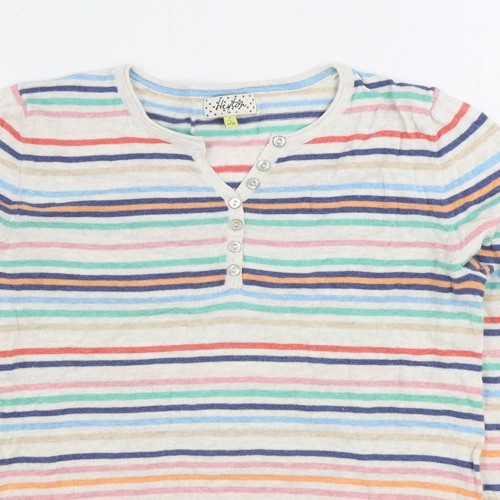 Heyton Womens Multicoloured V-Neck Striped 100% Cotton Pullover Jumper Size 10