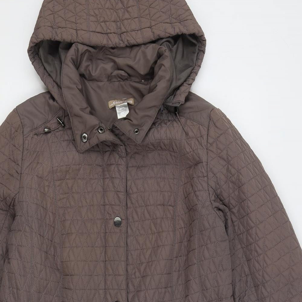 Les Essentiels Womens Brown Quilted Coat Size 16 Zip