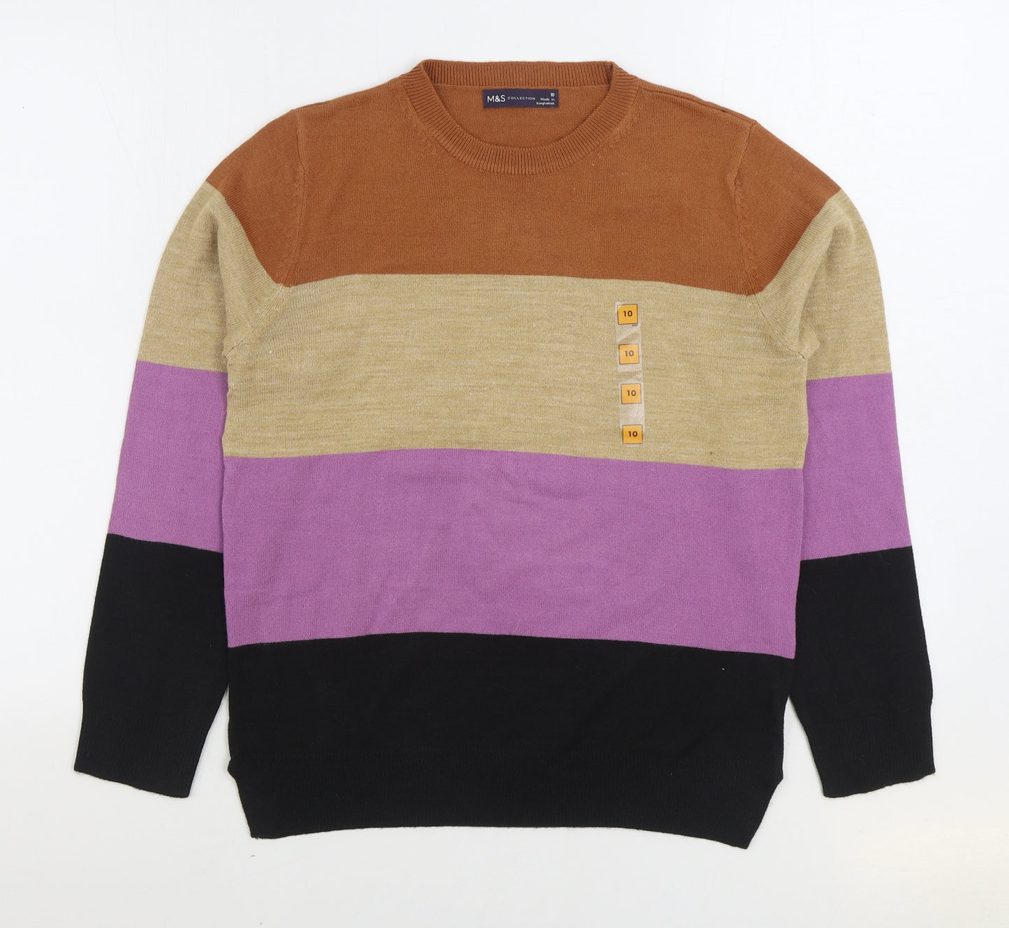 Marks and Spencer Womens Multicoloured Round Neck Striped Acrylic Pullover Jumper Size 10
