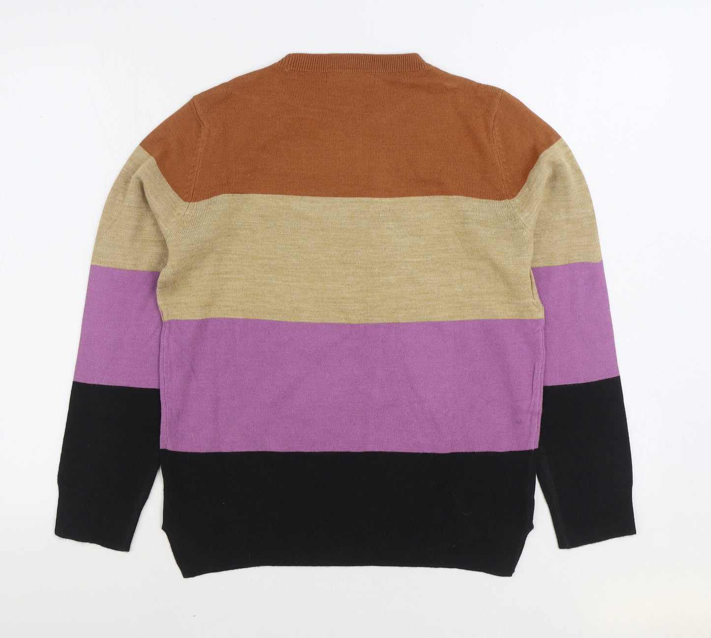 Marks and Spencer Womens Multicoloured Round Neck Striped Acrylic Pullover Jumper Size 10