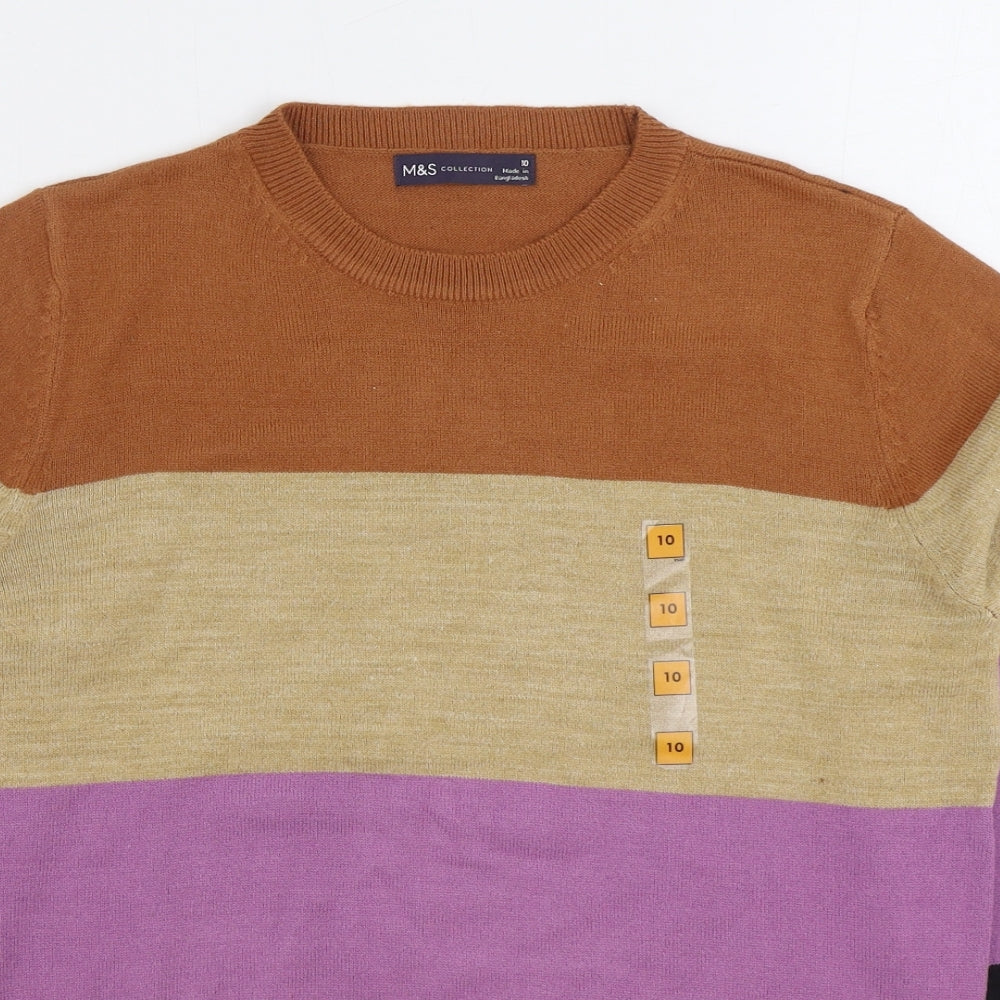 Marks and Spencer Womens Multicoloured Round Neck Striped Acrylic Pullover Jumper Size 10