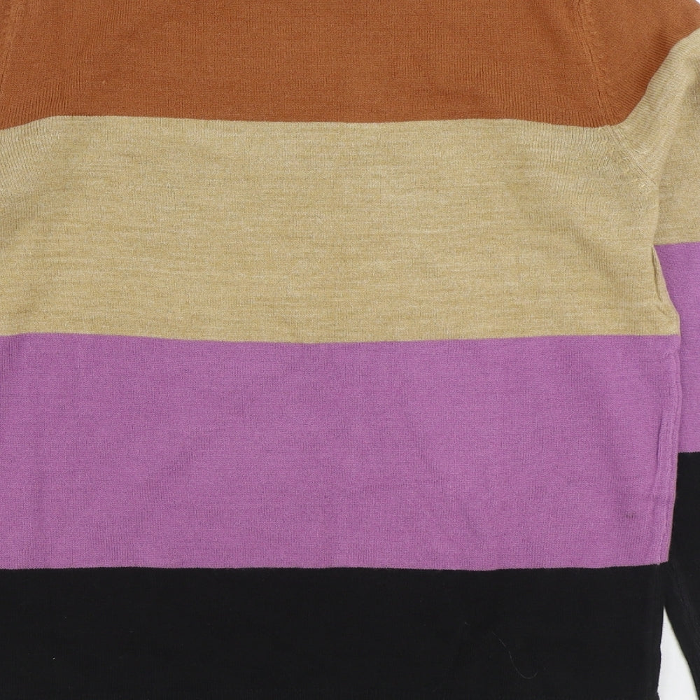Marks and Spencer Womens Multicoloured Round Neck Striped Acrylic Pullover Jumper Size 10
