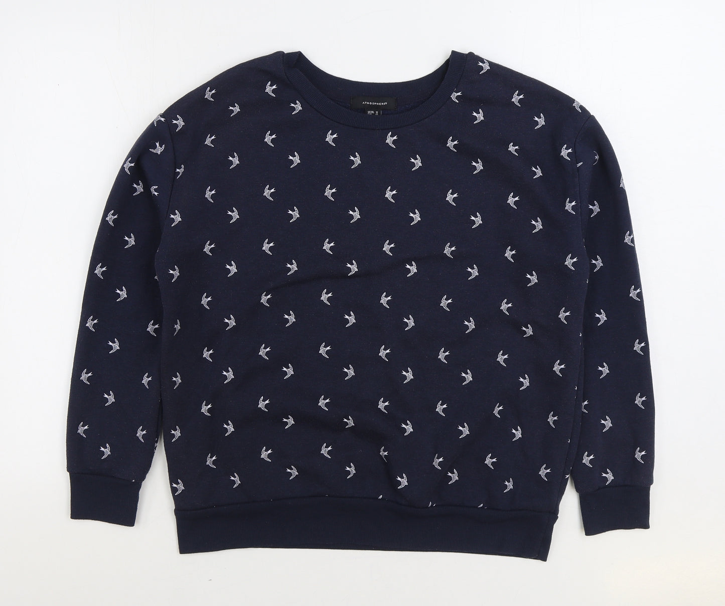 Atmosphere Womens Blue Geometric Cotton Pullover Sweatshirt Size 12 Pullover - Bird Pattern