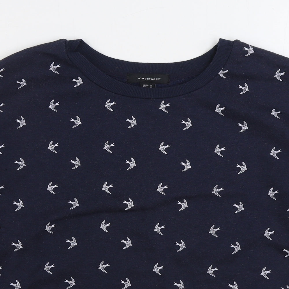 Atmosphere Womens Blue Geometric Cotton Pullover Sweatshirt Size 12 Pullover - Bird Pattern