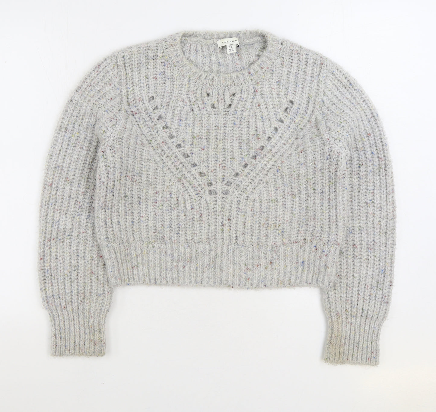 Topshop Womens Multicoloured Round Neck Geometric Acrylic Pullover Jumper Size S