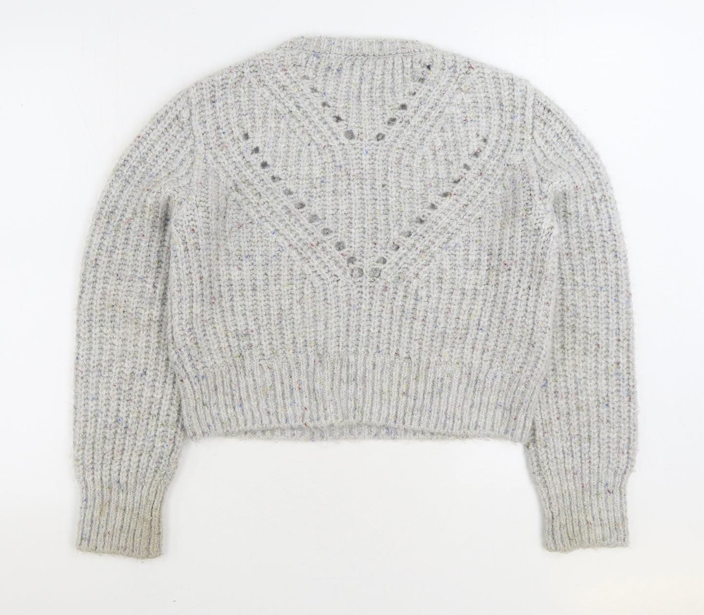 Topshop Womens Multicoloured Round Neck Geometric Acrylic Pullover Jumper Size S