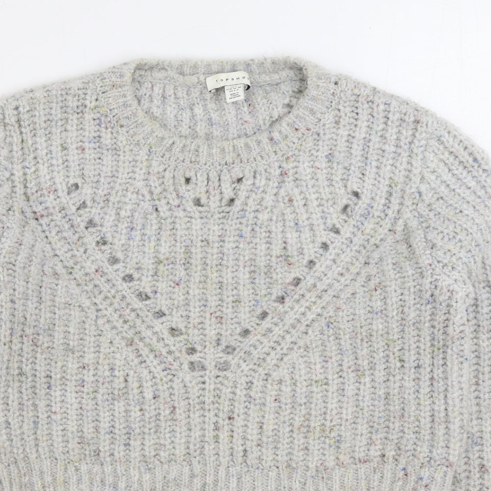 Topshop Womens Multicoloured Round Neck Geometric Acrylic Pullover Jumper Size S