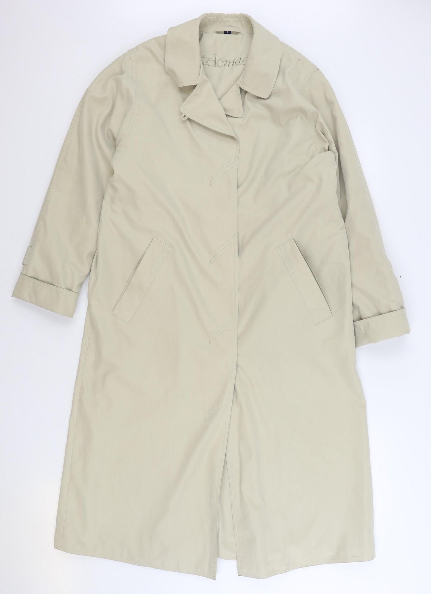 Telemac Mens Beige Trench Coat Coat Size S Button