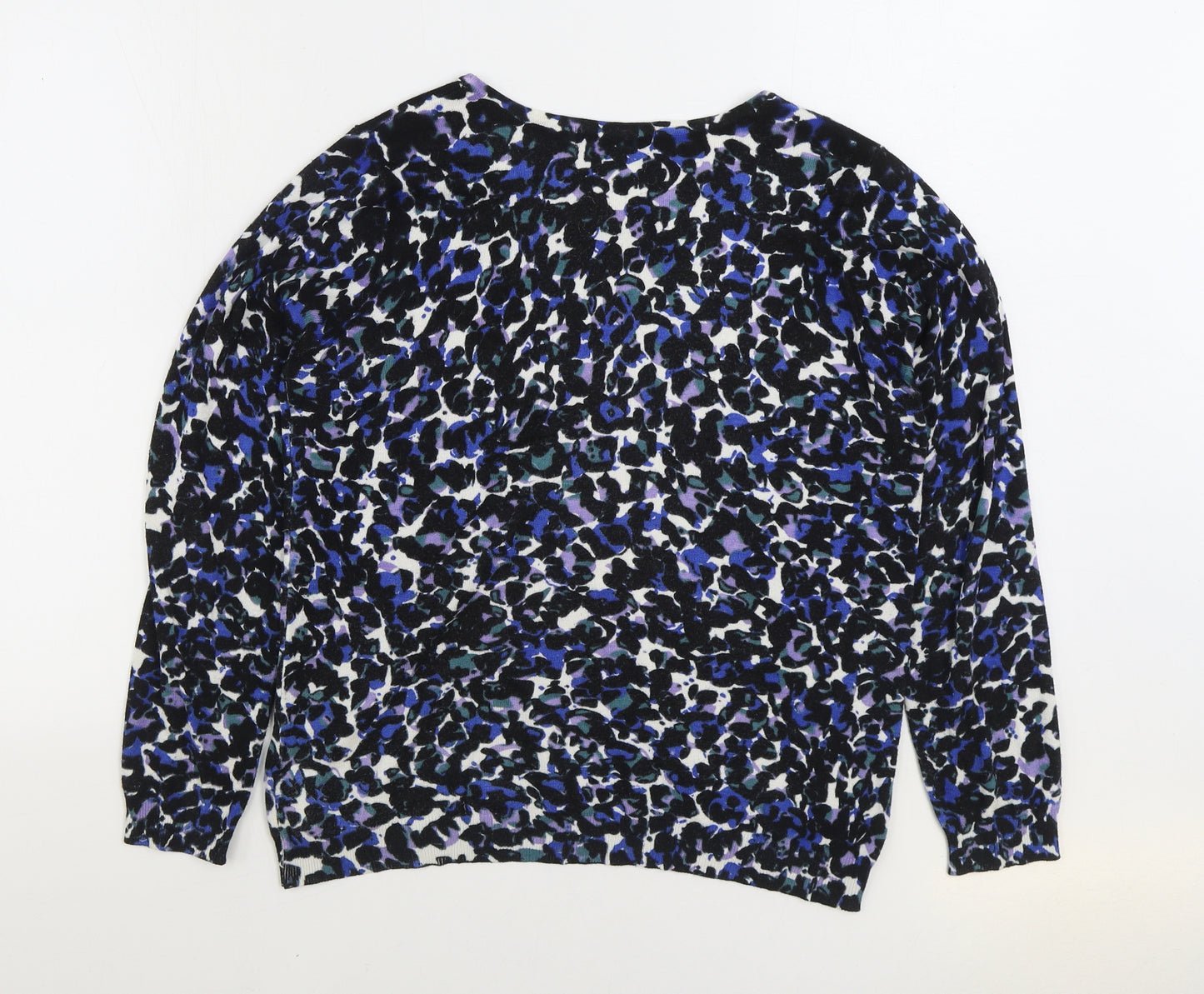 Marks and Spencer Womens Blue Boat Neck Geometric Viscose Pullover Jumper Size 16