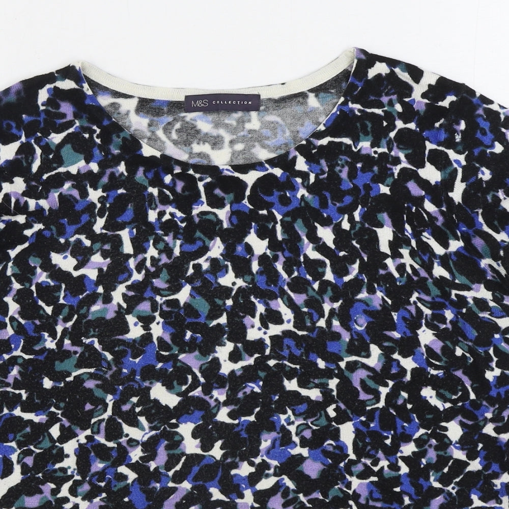 Marks and Spencer Womens Blue Boat Neck Geometric Viscose Pullover Jumper Size 16
