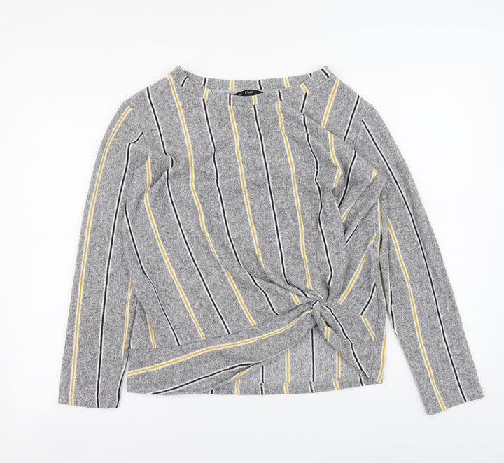 F&F Womens Grey Round Neck Striped Polyester Pullover Jumper Size 12