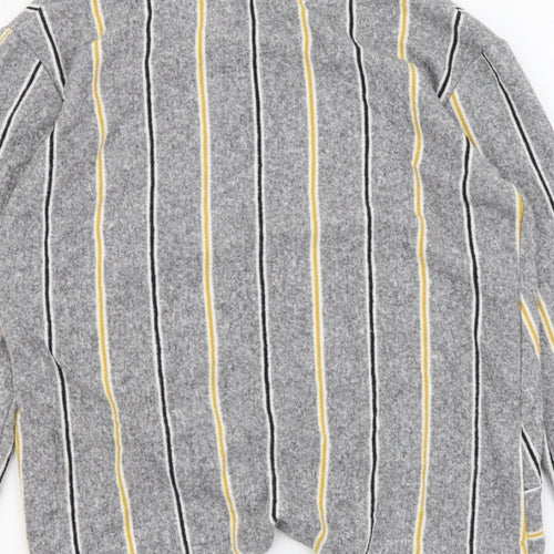 F&F Womens Grey Round Neck Striped Polyester Pullover Jumper Size 12