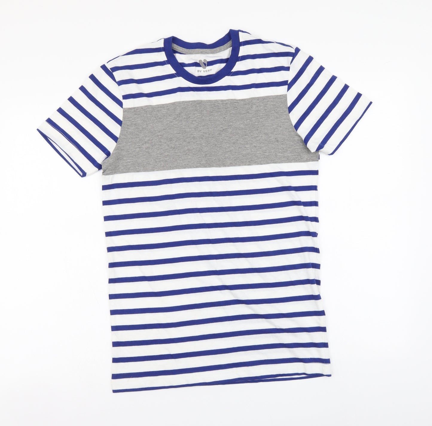 By Very Womens Blue Striped Cotton Basic T-Shirt Size XS Round Neck
