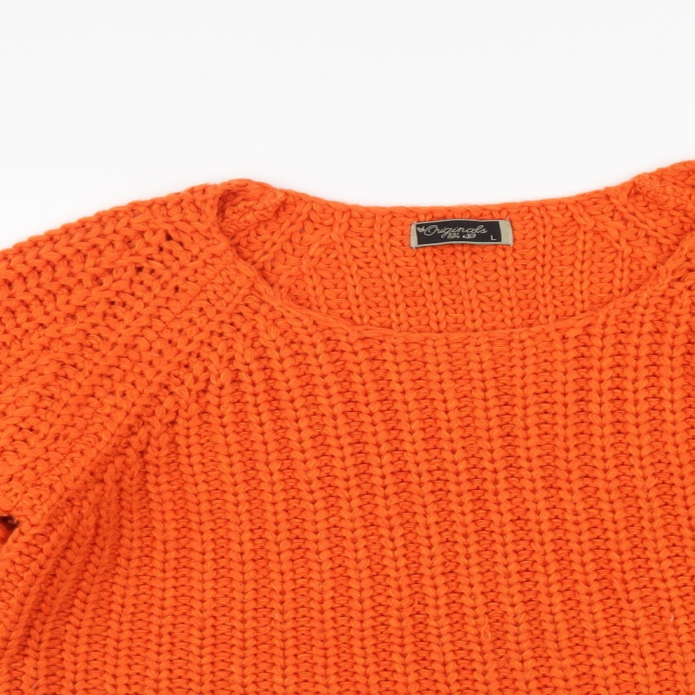 Originals Womens Orange Round Neck Acrylic Pullover Jumper Size L