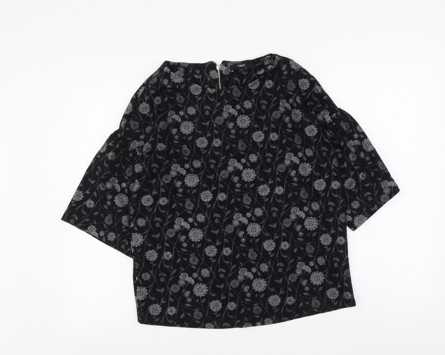 NEXT Womens Black Floral Cotton Basic Blouse Size 10 Round Neck