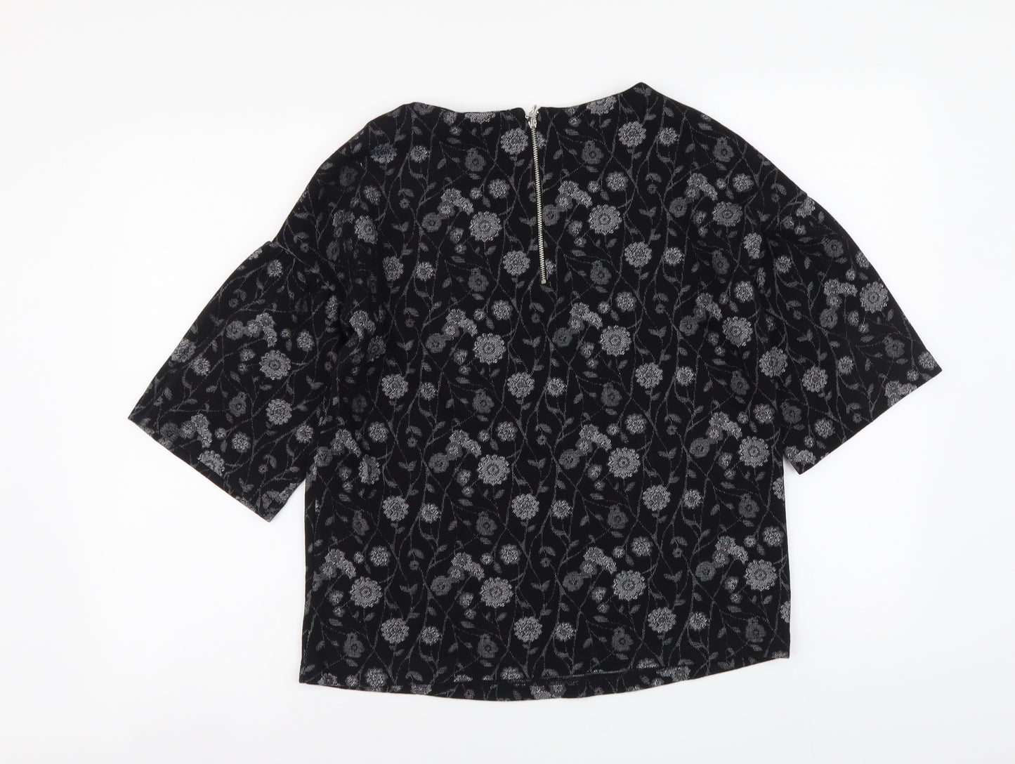 NEXT Womens Black Floral Cotton Basic Blouse Size 10 Round Neck