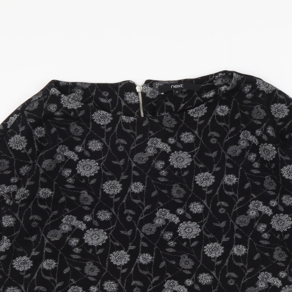 NEXT Womens Black Floral Cotton Basic Blouse Size 10 Round Neck