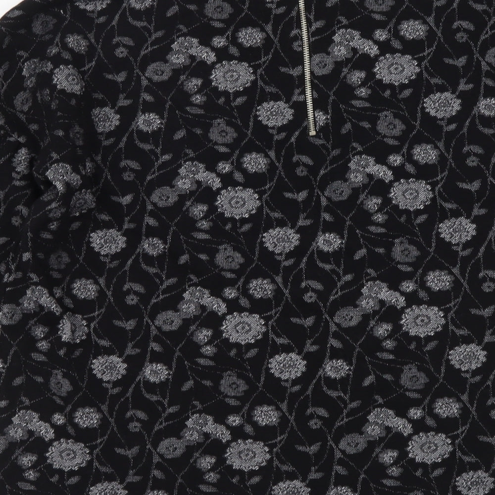 NEXT Womens Black Floral Cotton Basic Blouse Size 10 Round Neck