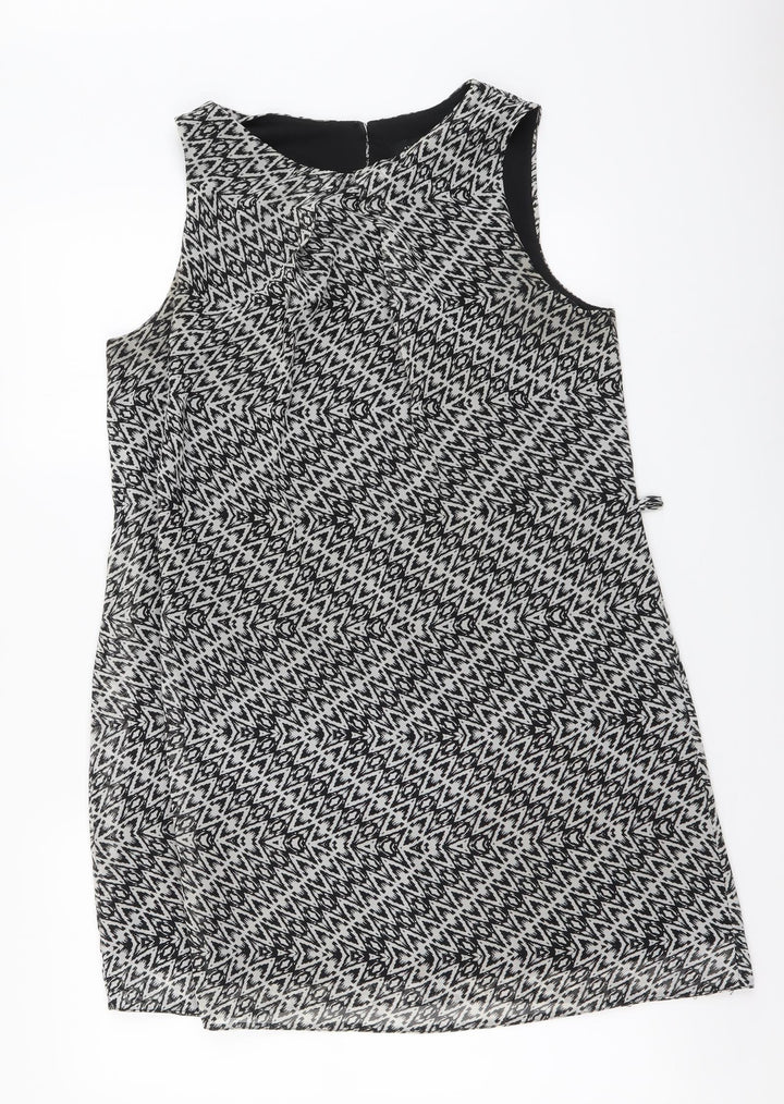 Atmosphere Womens Black Geometric Polyester A-Line Size 14 Round Neck Pullover