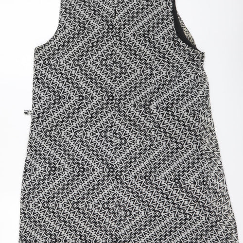 Atmosphere Womens Black Geometric Polyester A-Line Size 14 Round Neck Pullover