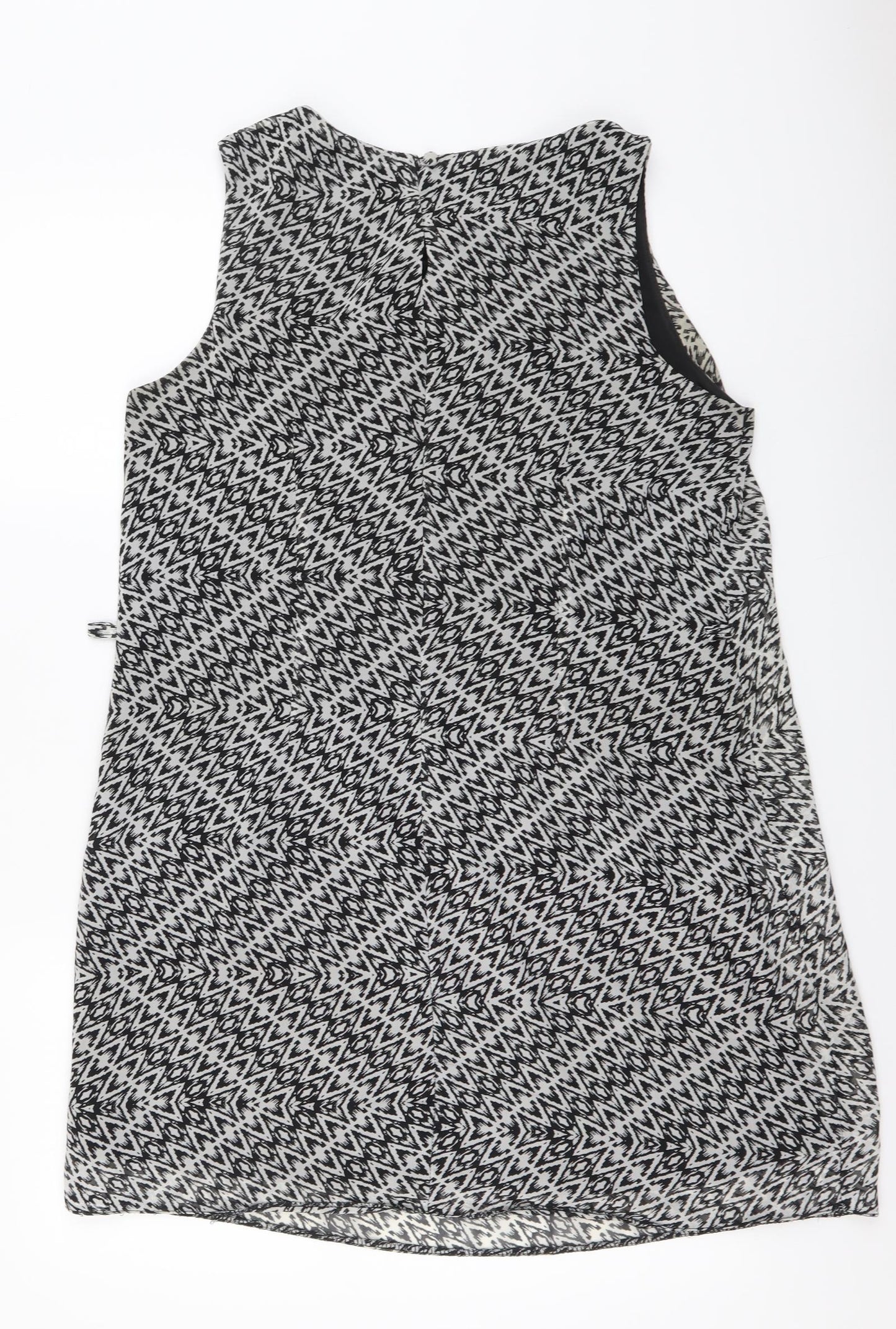 Atmosphere Womens Black Geometric Polyester A-Line Size 14 Round Neck Pullover