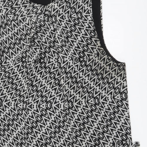 Atmosphere Womens Black Geometric Polyester A-Line Size 14 Round Neck Pullover