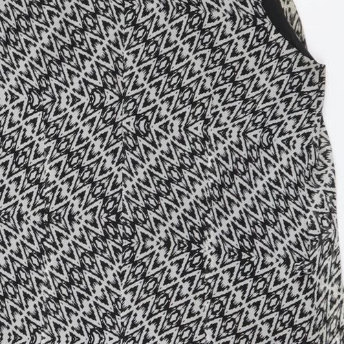 Atmosphere Womens Black Geometric Polyester A-Line Size 14 Round Neck Pullover