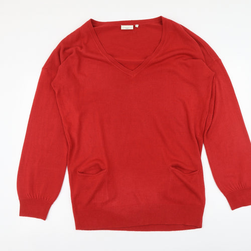 New Lok Womens Red V-Neck Acrylic Tunic Jumper Size 16