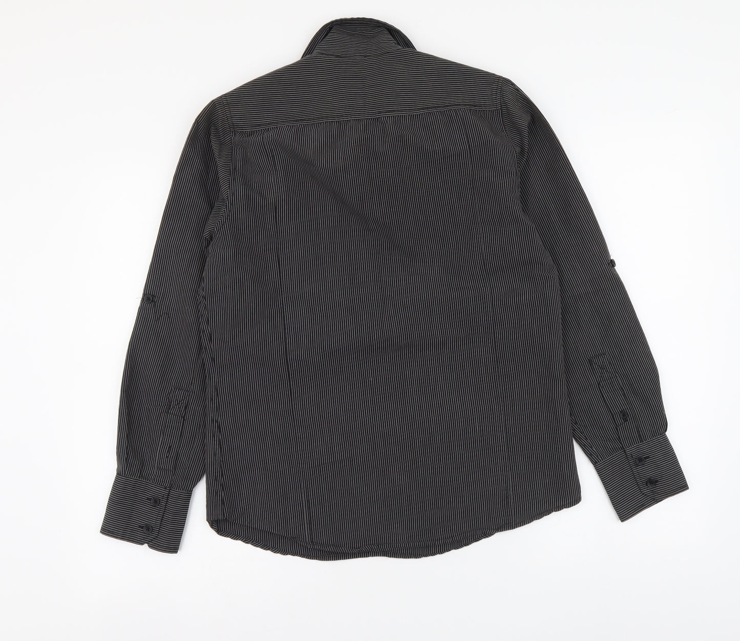 Cedar Wood State Mens Black Striped Cotton Button-Up Size S Collared Button