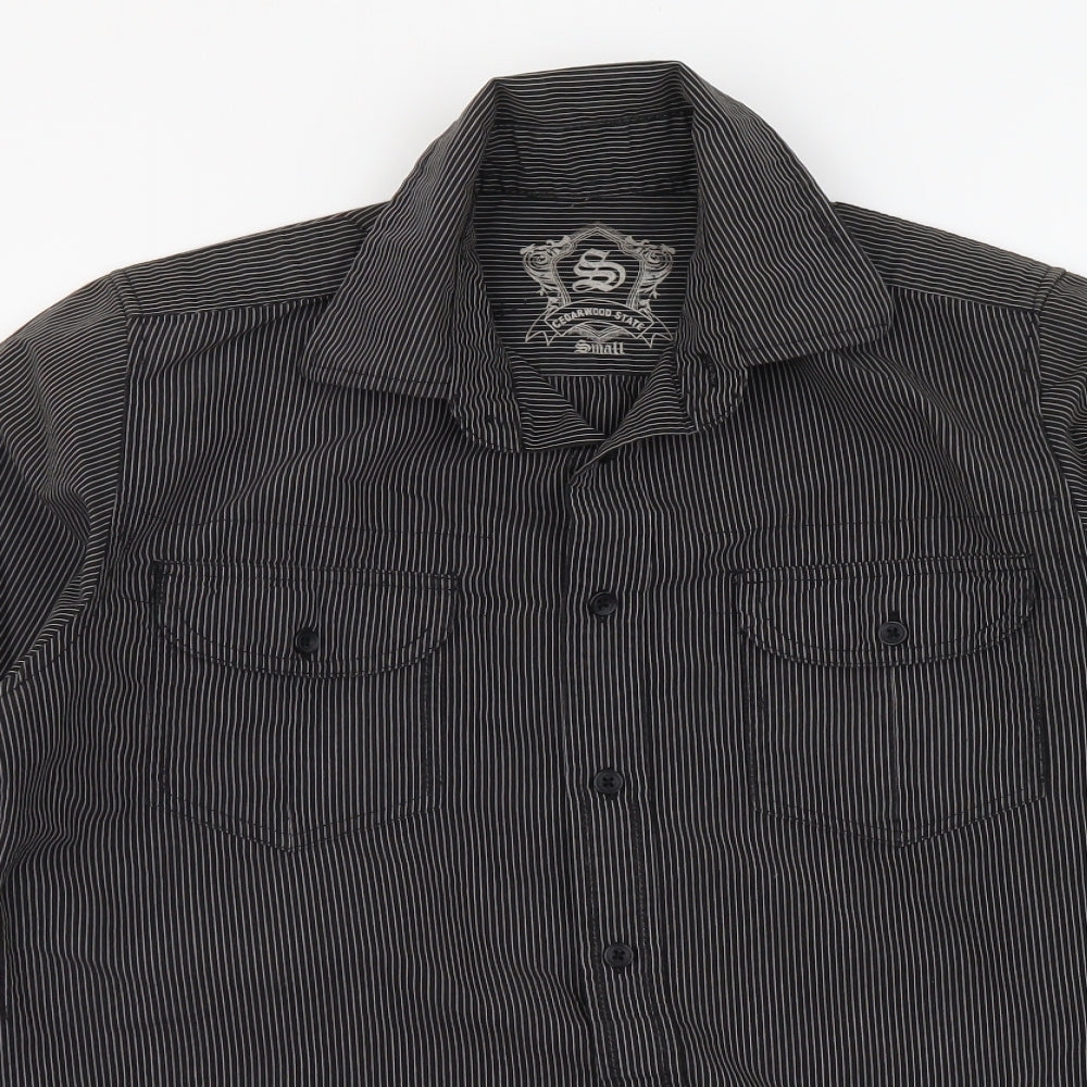 Cedar Wood State Mens Black Striped Cotton Button-Up Size S Collared Button