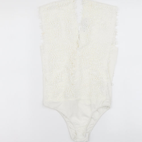 Cameo Rose Womens White Polyester Bodysuit One-Piece Size 8 Snap
