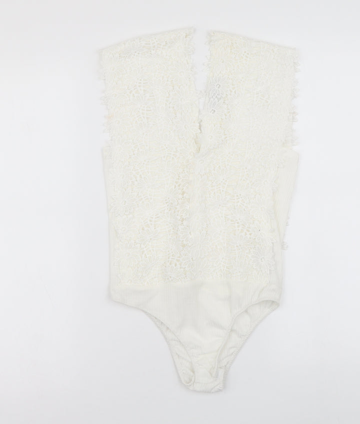 Cameo Rose Womens White Polyester Bodysuit One-Piece Size 8 Snap