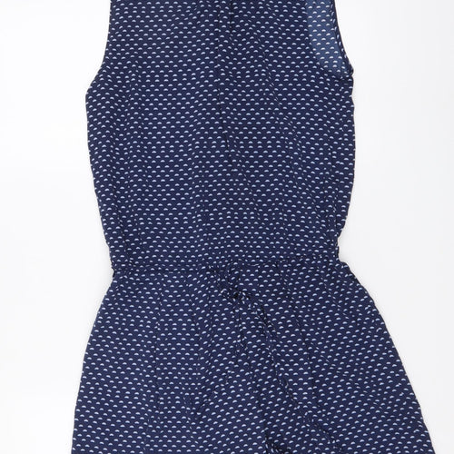 H&M Womens Blue Geometric Polyester Playsuit One-Piece Size 34 Button
