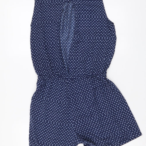H&M Womens Blue Geometric Polyester Playsuit One-Piece Size 34 Button