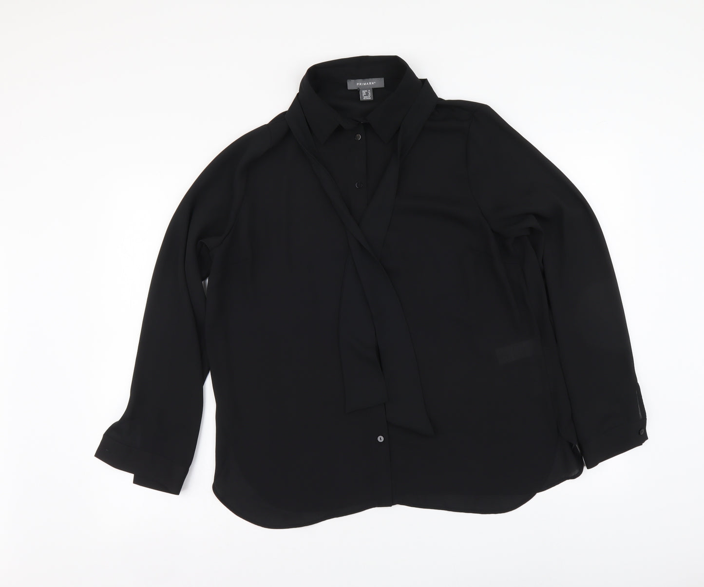 Primark Womens Black Polyester Basic Button-Up Size 14 Collared