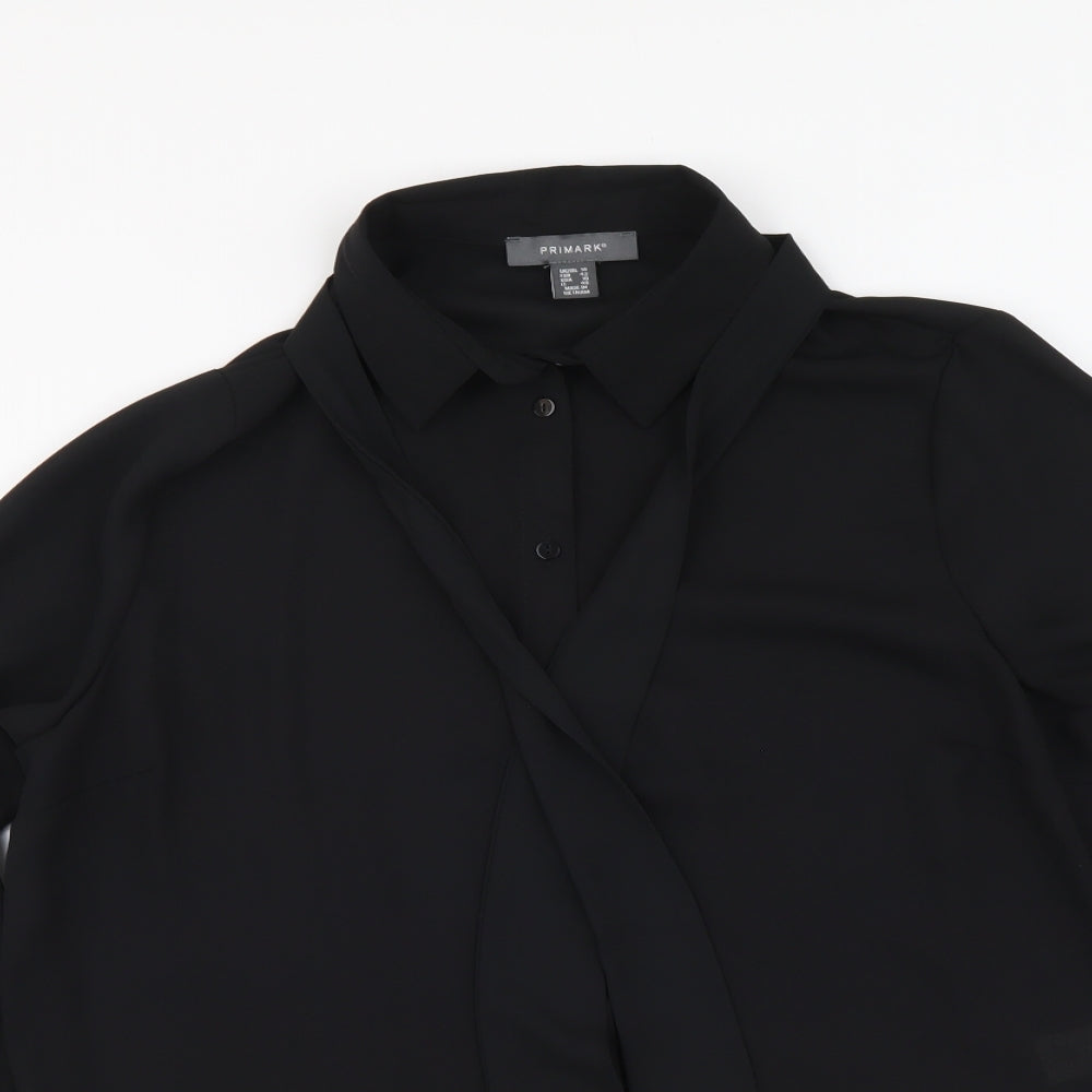 Primark Womens Black Polyester Basic Button-Up Size 14 Collared