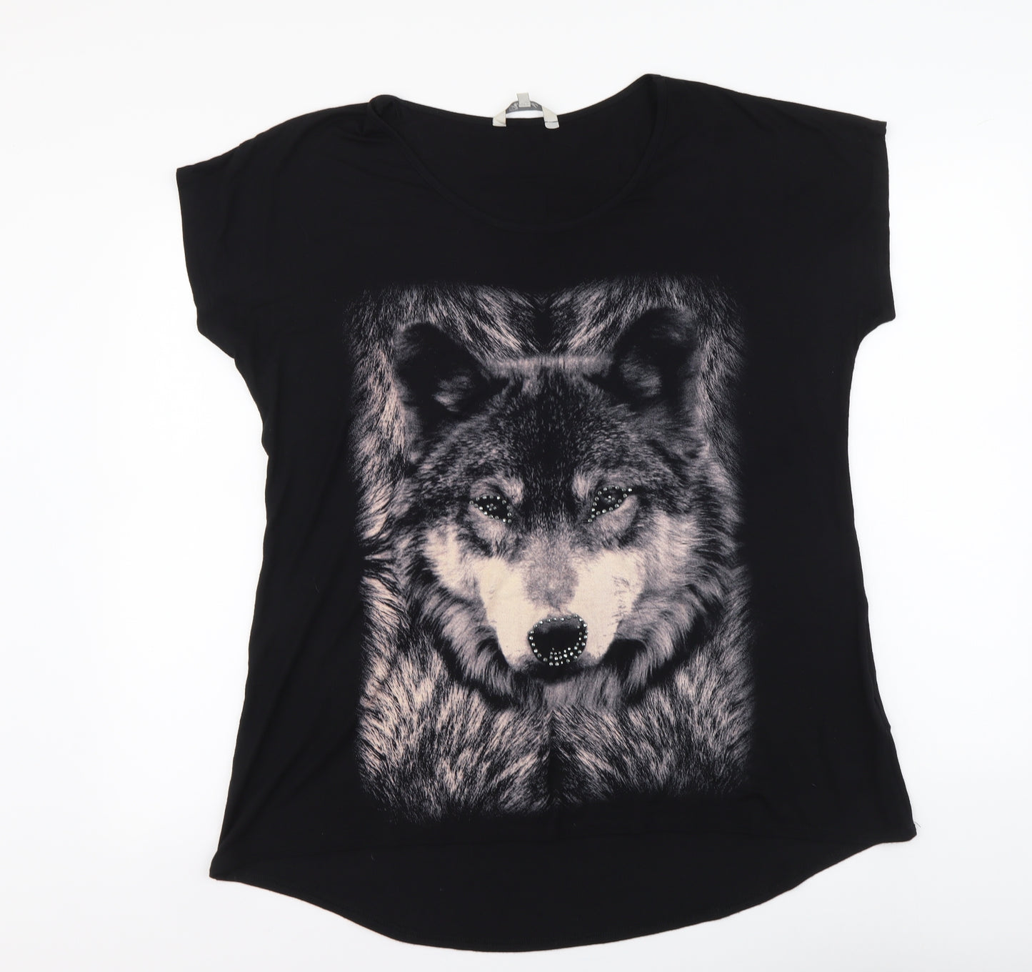Peacocks Womens Black Polyester Basic T-Shirt Size 16 Round Neck