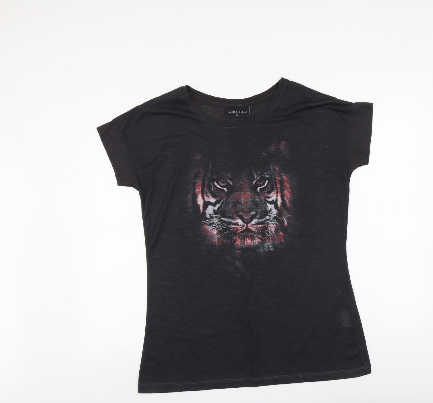 Damned Delux Womens Grey Polyester Basic T-Shirt Size S Round Neck