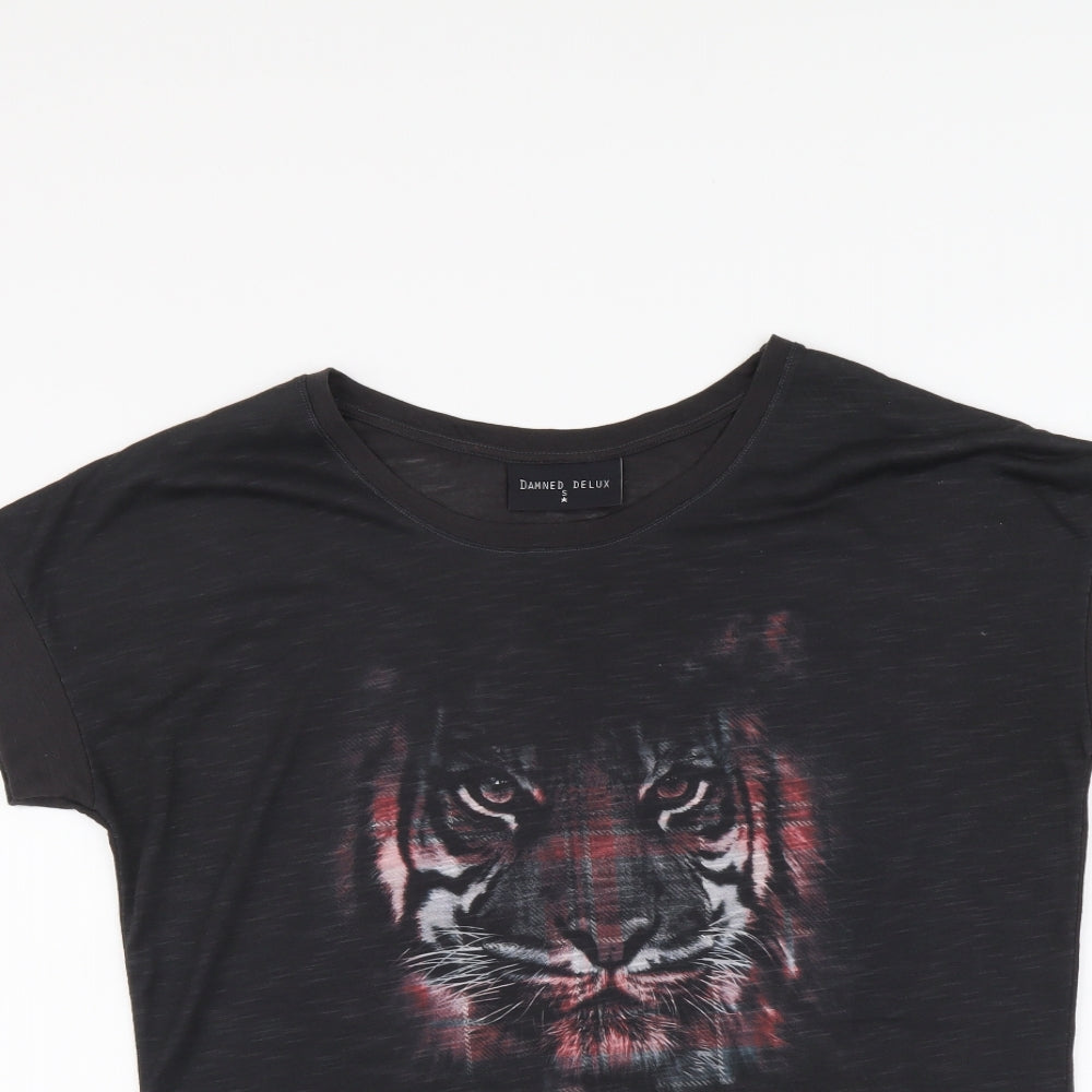 Damned Delux Womens Grey Polyester Basic T-Shirt Size S Round Neck