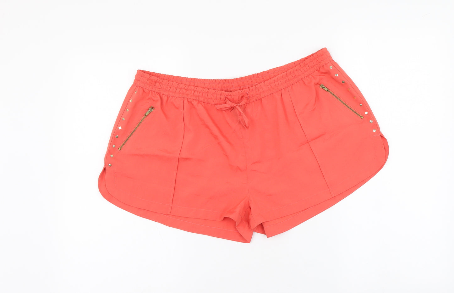 Denim & Co. Womens Orange Polyester Hot Pants Shorts Size 16 L3 in Regular Drawstring