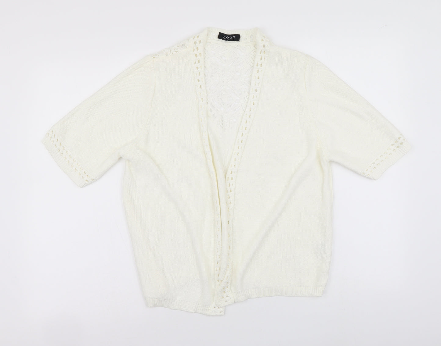 Soon Womens Ivory V-Neck Cotton Cardigan Jumper Size 16