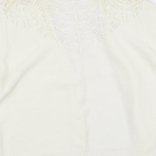 Soon Womens Ivory V-Neck Cotton Cardigan Jumper Size 16