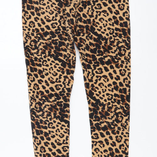 Peacocks Womens Brown Animal Print Cotton Jegging Leggings Size 14 L27 in - Leopard pattern