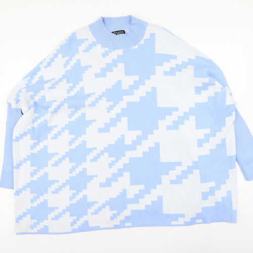 Ciao Milano Womens Blue High Neck Geometric Viscose Pullover Jumper One Size