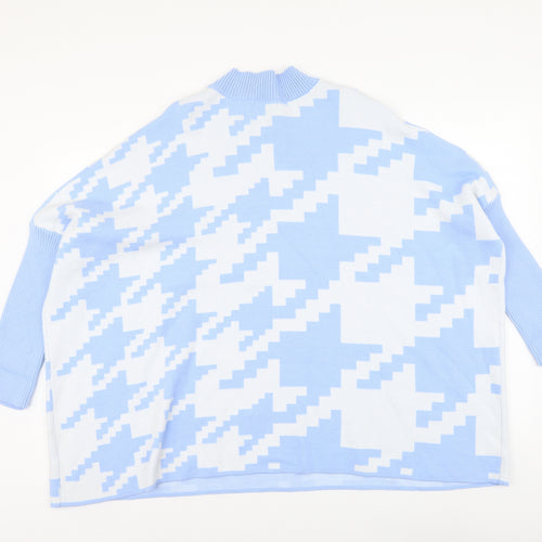 Ciao Milano Womens Blue High Neck Geometric Viscose Pullover Jumper One Size