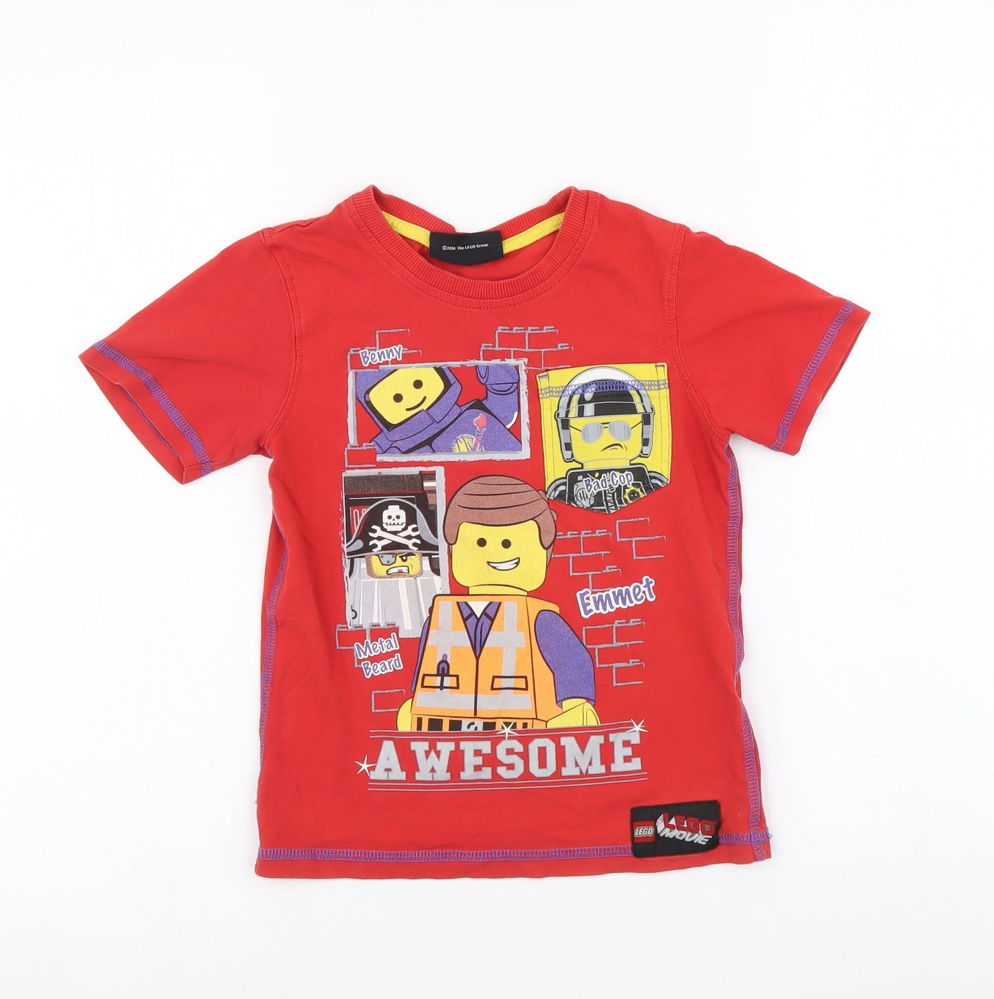 George Boys Red Cotton Basic T-Shirt Size 5-6 Years Round Neck Pullover - Lego