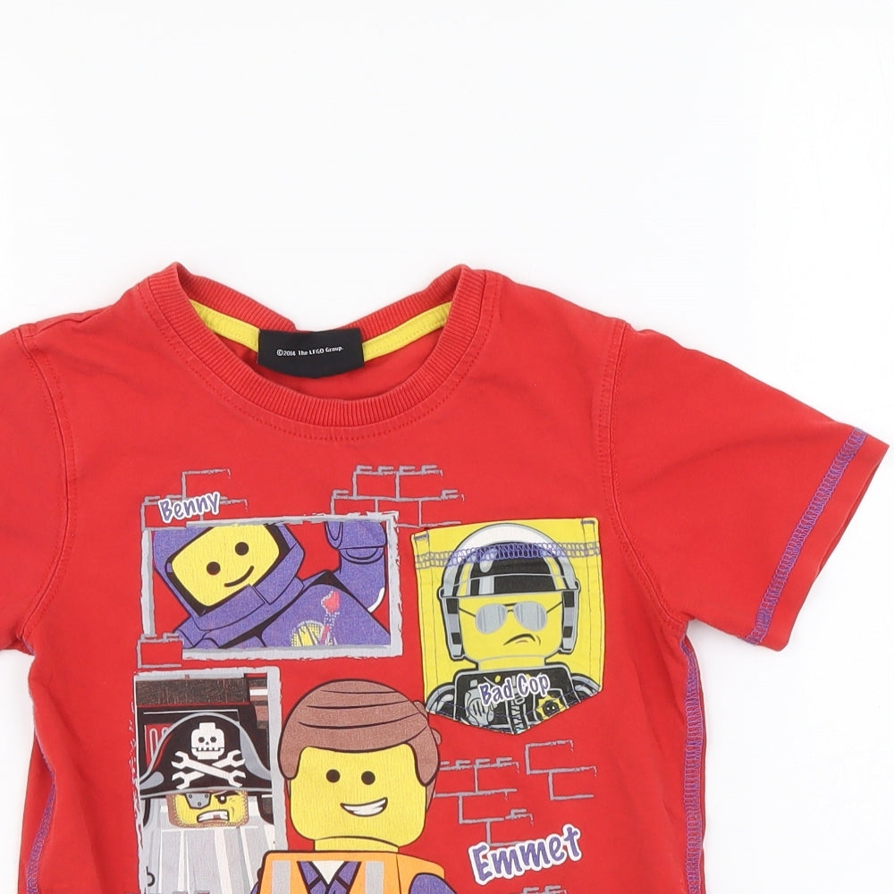 George Boys Red Cotton Basic T-Shirt Size 5-6 Years Round Neck Pullover - Lego